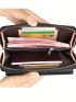 Letter Graphic Long Wallet Litchi Embossed Zipper PU Fashionable