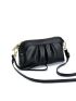 Small Litchi Embossed Ruched Bag Solid Black Minimalist