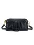 Small Litchi Embossed Ruched Bag Solid Black Minimalist