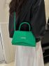 Small Square Bag Fashion Crocodile Embossed Metal Decor Flap PU