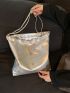 Heart & Round Decor Shoulder Tote Bag Metallic PU Funky