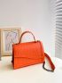 Mini Neon Orange Square Bag Crocodile Embossed Flap