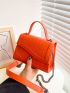 Mini Neon Orange Square Bag Crocodile Embossed Flap