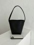Mini Litchi Embossed Bucket Bag Solid Color