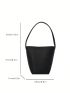 Mini Litchi Embossed Bucket Bag Solid Color