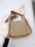 Minimalist Straw Bag Contrast Binding With Inner Pouch