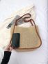 Minimalist Straw Bag Contrast Binding With Inner Pouch