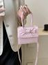 Mini Bow Decor Flap Square Bag Top Handle Pink