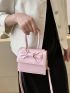 Mini Bow Decor Flap Square Bag Top Handle Pink