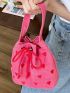 Mini Bucket Bag Heart Graphic Drawstring Design Pink