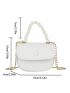 PU Saddle Bag Faux Pearl Decor Strap Flap Fashionable