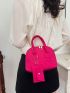 Neon Pink Crocodile Embossed Dome Bag With Coin Purse