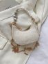Mini Crocodile Embossed Hobo Bag Faux Pearl Decor