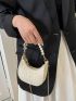 Mini Crocodile Embossed Hobo Bag Faux Pearl Decor