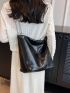 Minimalist Hobo Bag Large Capacity Black Pu
