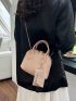 Crocodile Embossed Dome Bag Double Handle Zipper Chain Felt Elegant With Coin Purse