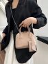 Crocodile Embossed Dome Bag Double Handle Zipper Chain Felt Elegant With Coin Purse
