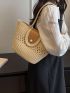 Woven Handbag For Women, Faux Pearl Decor Beach Bag, Large Capacity Braided Tote Bag