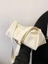 Litchi Embossed Hobo Bag Beige Fashionable Adjustable Strap