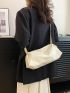 Litchi Embossed Hobo Bag Beige Fashionable Adjustable Strap