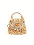 Mini Gold Rhinestone Decor Square Bag For Party