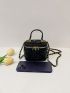 Black Geometric Pattern Top Handle Bucket Bag With Metal Chain