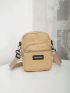 Mini Square Bag Letter Patch Decor Zip Front Nylon