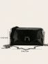 Small Flap Square Bag Crocodile Embossed Minimalist Black
