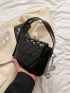 Mini Flap Square Bag Quilted Pattern Solid Black