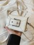 Mini Beige Square Bag Buckle Decor Fashionable Top Handle
