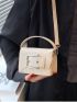 Mini Beige Square Bag Buckle Decor Fashionable Top Handle