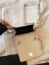 Mini Beige Square Bag Buckle Decor Fashionable Top Handle