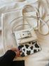 Mini Beige Square Bag Buckle Decor Fashionable Top Handle