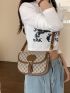 Geometric Pattern Saddle Bag Buckle Decor Elegant Flap Adjustable Strap