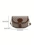 Geometric Pattern Saddle Bag Buckle Decor Elegant Flap Adjustable Strap