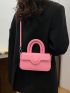 Mini Square Bag Pink Button Decor Top Handle Fashionable