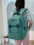 Letter Patch Classic Backpack Green Release Buckle Decor Fashionable