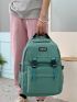 Letter Patch Classic Backpack Green Release Buckle Decor Fashionable