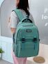 Letter Patch Classic Backpack Green Release Buckle Decor Fashionable