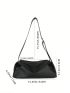 Litchi Embossed Hobo Bag PU Black Elegant