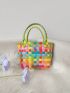 Mini Colorblock Braided Design Straw Bag Double Handle