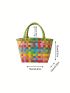 Mini Colorblock Braided Design Straw Bag Double Handle