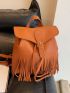 Fringe & Buckle Decor Flap Backpack Solid Color