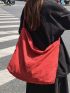 Oversized Red Hobo Bag Casual Adjustable Strap Canvas