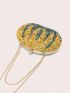 Mini Box Bag Glamorous Rhinestone Decor Pumpkin Design Chain