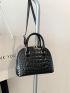 Elegant Dome Bag Black Crocodile Embossed Adjustable-Strap Pu