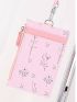 Pu Card Holder With Lanyard Floral Print Letter Detail Zipper