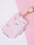 Pu Card Holder With Lanyard Floral Print Letter Detail Zipper