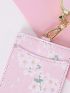 Pu Card Holder With Lanyard Floral Print Letter Detail Zipper