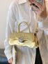 Funky Novelty Bag Metallic Gold Crocodile Embossed Metal Decor Pu
